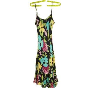 Vtg Nicole Miller Size 4 Silk Floral Midi Dress Cowl Neck Flowy Y2K Cocktail ***